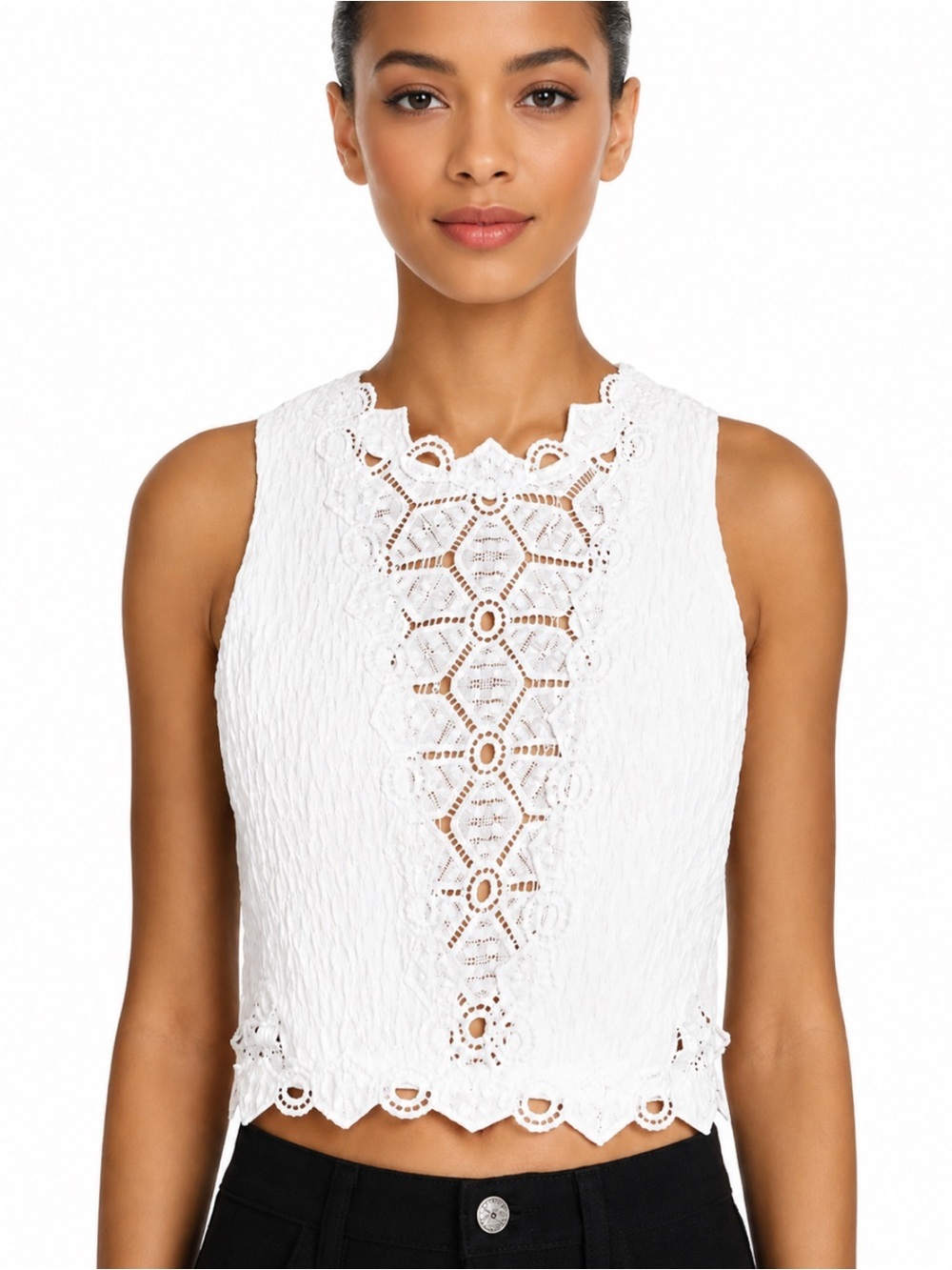 Rebecca Taylor “Dia” Eyelet Lace Cropped White Sleeveless Top Size 2 EUC!